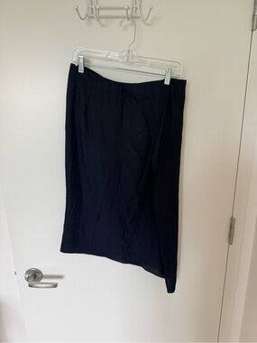 Vince Navy Midi Slip Skirt with Subtle Wrap
